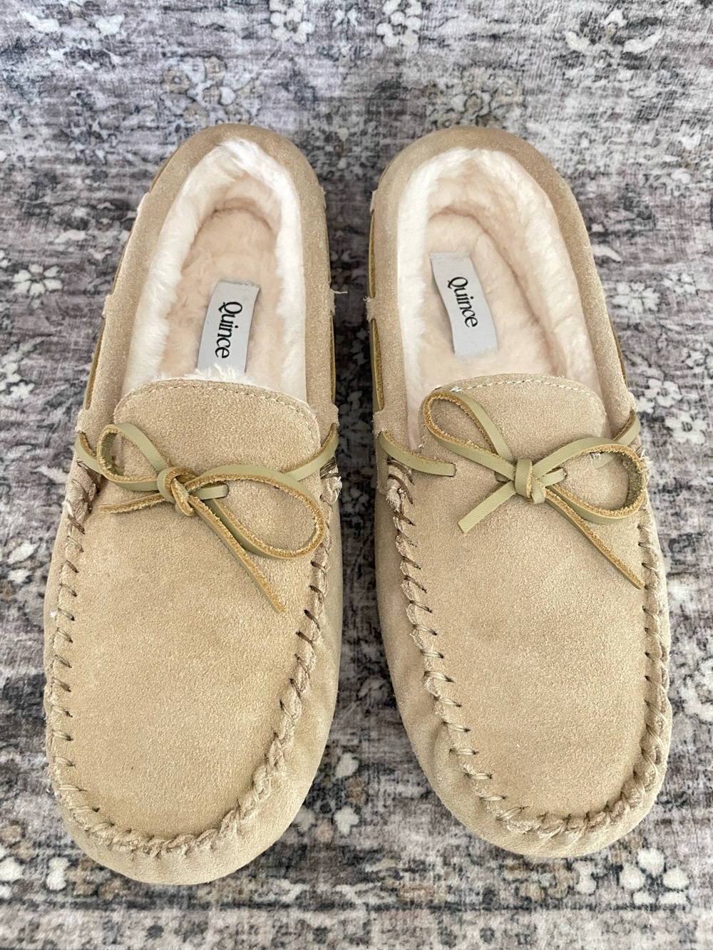 Quince Australian Shearling Moccasin Slipper Tan Suede Size 10 - Picture 3 of 9